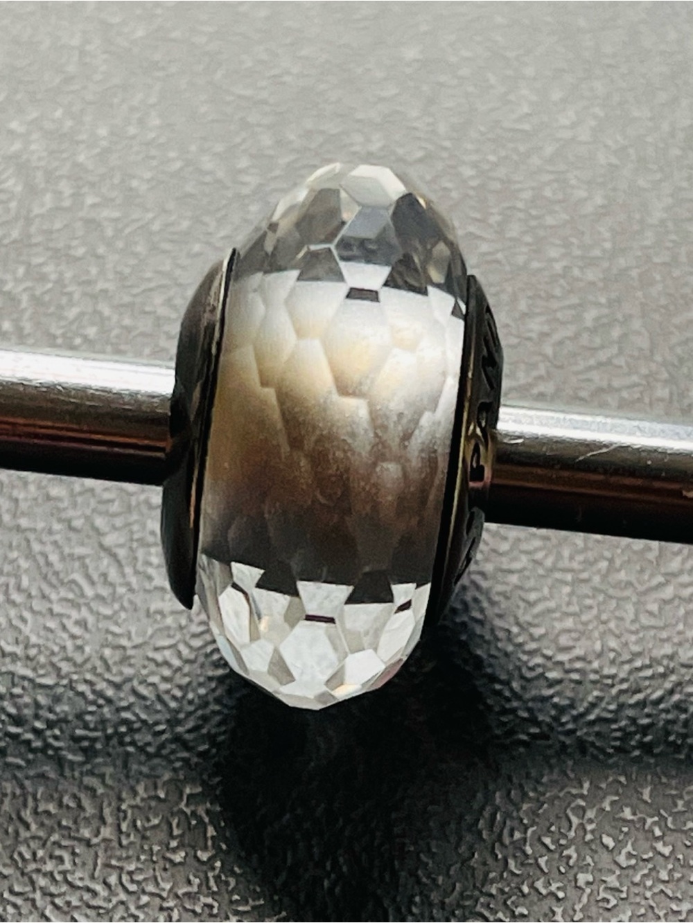 Faceted Ombre Glass Charm Bead - Clear to Smoky Gray